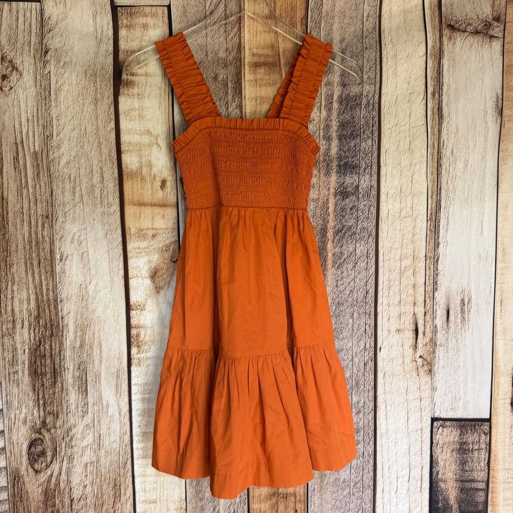 Abercrombie & Fitch Smocked Mini Dress Orange Tiered Summer Beach Beach XS NWT